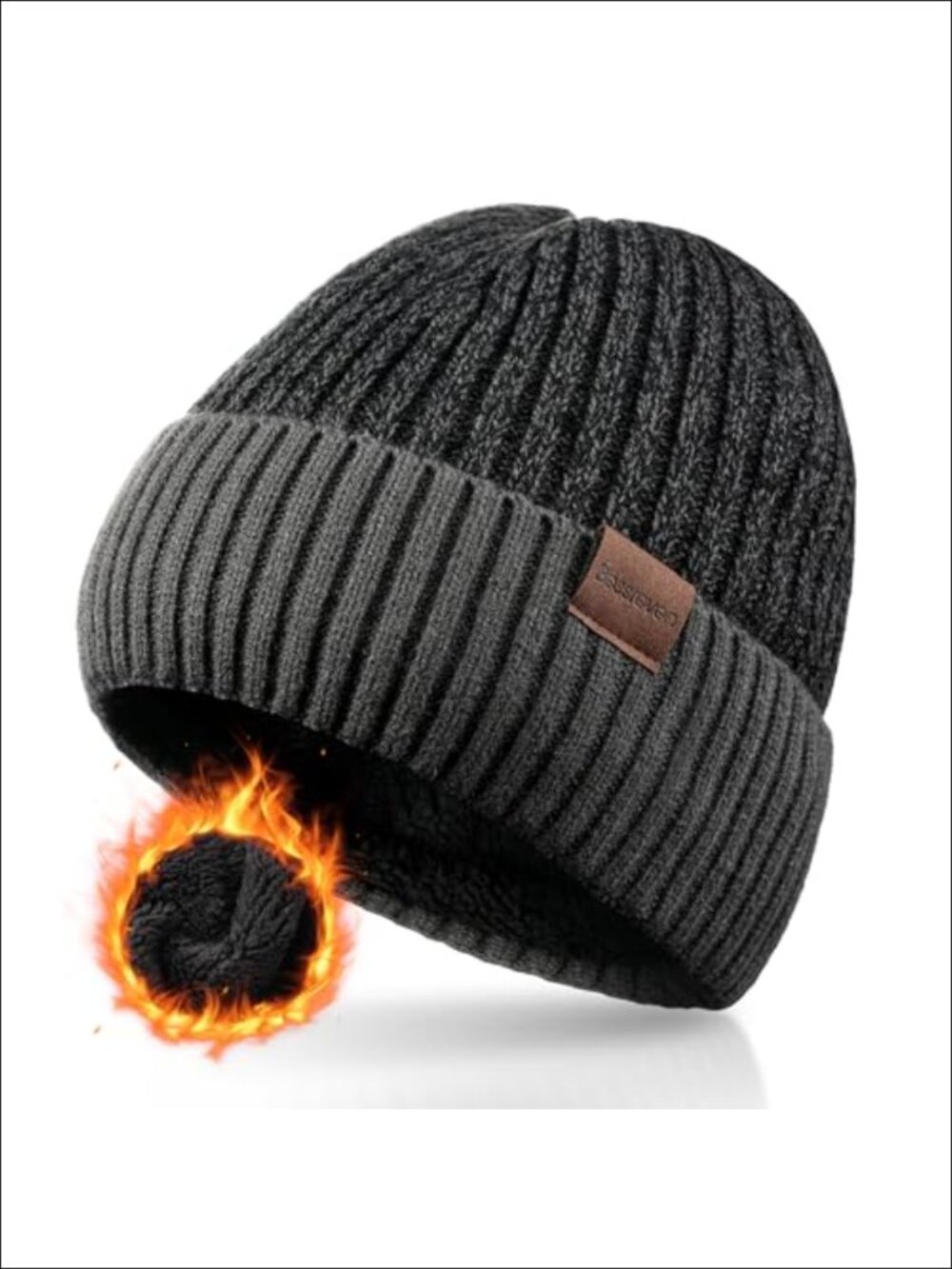 Fleece Lined Knit Cuffed Beanie Warm Winter Ski Cap